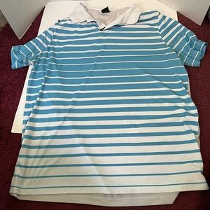 Oakley blue and white striped golf polo